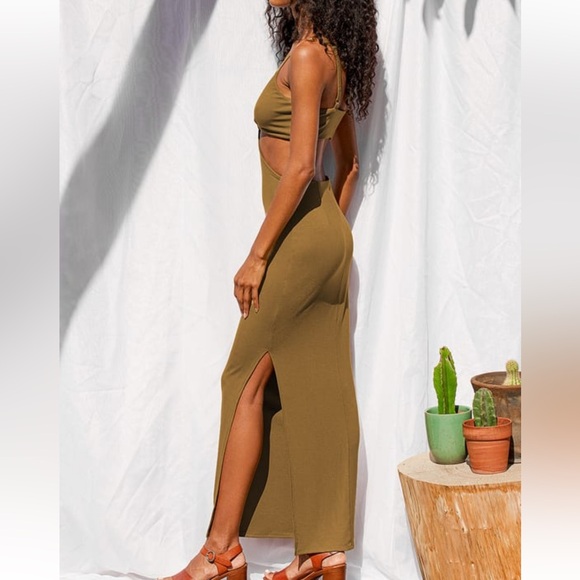 A9 - 479 Lulus Opening Night Olive Green Cutout Bodycon maxi dress size medium - Picture 4 of 14